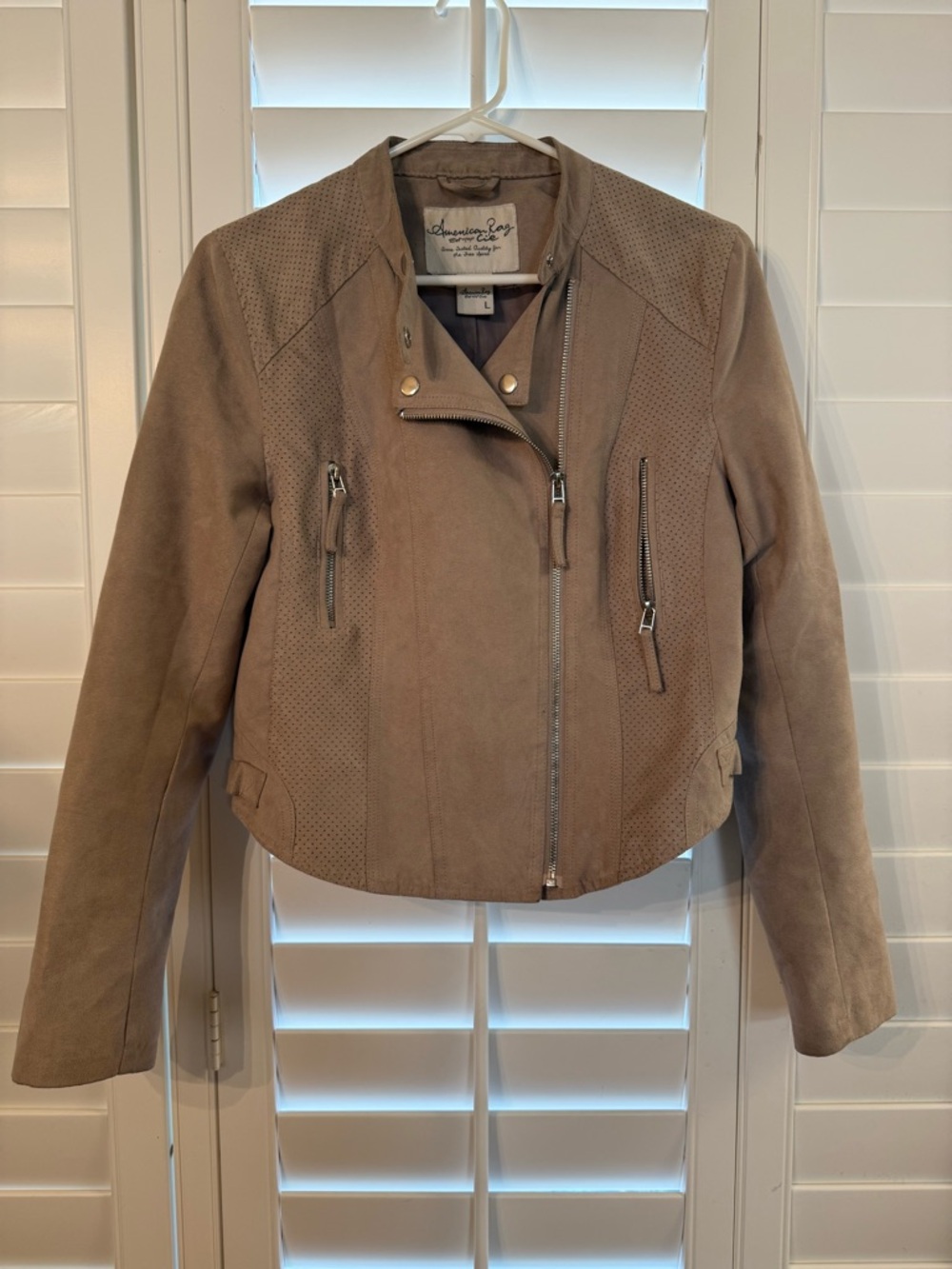American Rag Taupe faux Suede Asymmetrical Moto Jacket size large